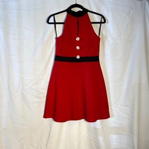 red and black dress, added bells to the front